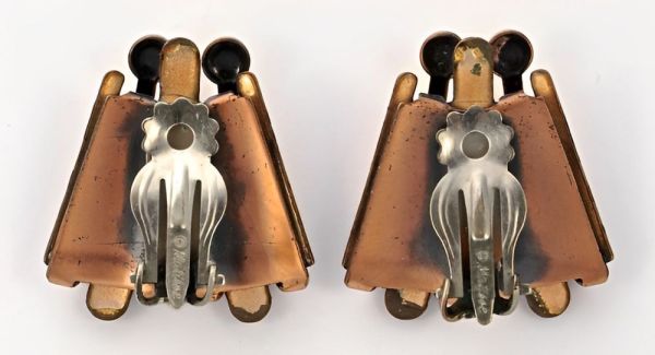 Renoir Matisse Mid Century Copper Gold Black Enamel Earrings